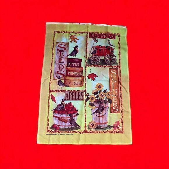 Fall Pumpkins Kathy Hatch Garden Flag Orange Yellow Red 25”x37 Apples Sunflower - Picture 1 of 6